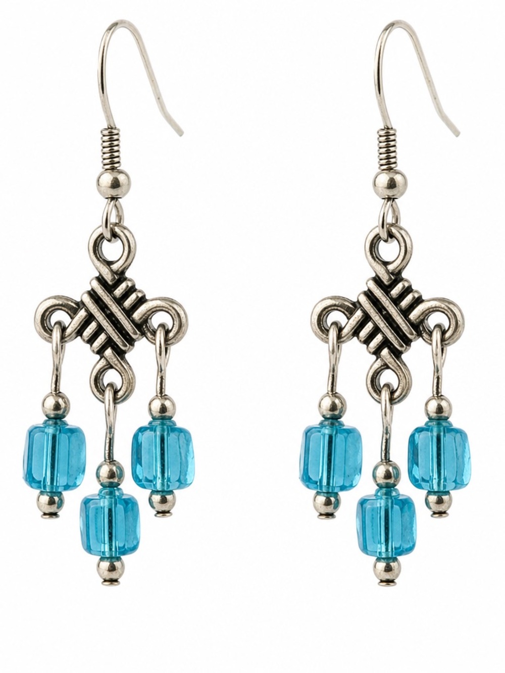 Turquoise Crystal Cube Chandelier Earrings